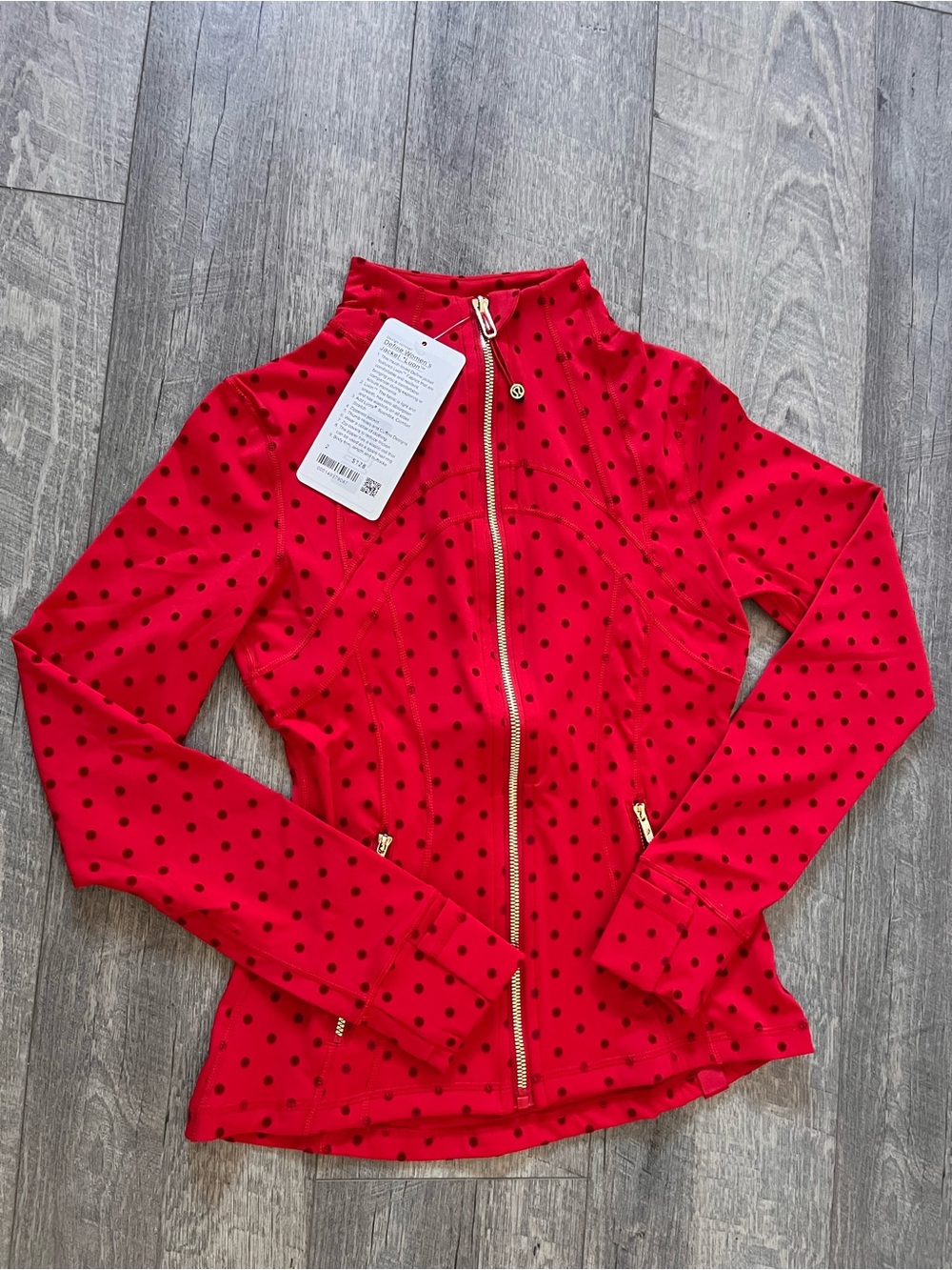 lululemon athletica Red Polka Dot Bomber Jacket with Gold Zipper